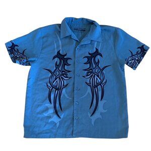 Seven Two Five Shirt Button Up Boys Blue Tribal Large Short Sleeve Double Sided